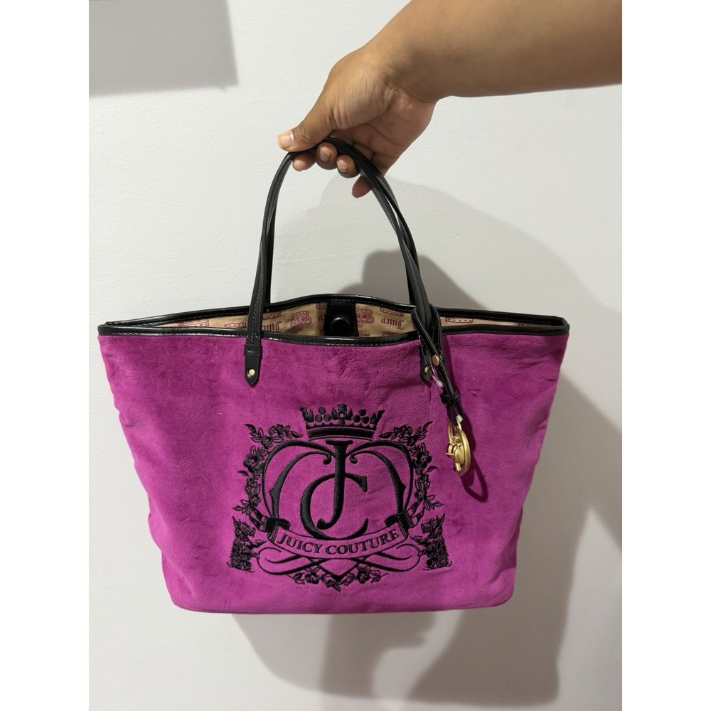 Juicy Couture Shoulder Tote Bag Large Purple MAGENTA Velour NWOT F